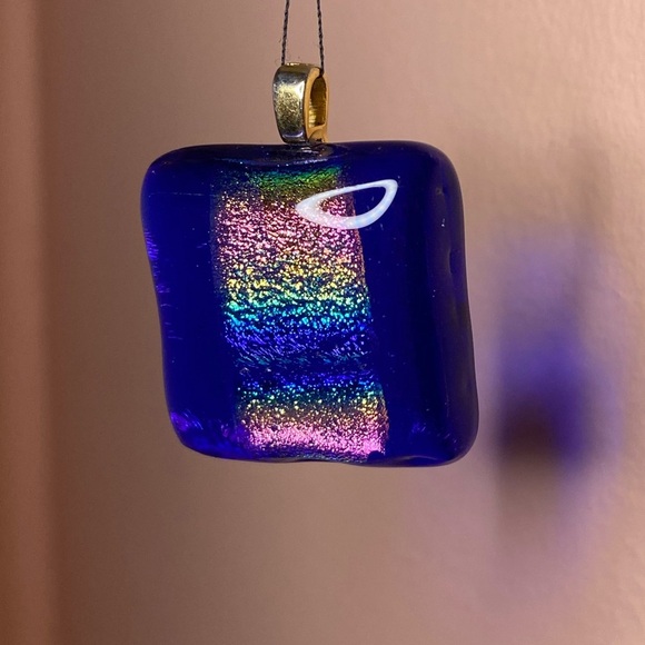 Dichroic Glass PENDANT Rainbow, Gold Slide, Blue, Pink, & Gold Tie Dye Prism. - Picture 4 of 5